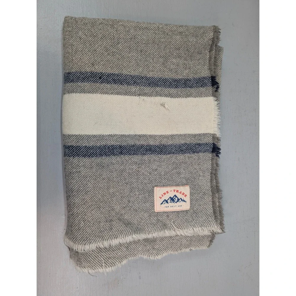 Line of Trade Striped Wool Blend Throw Blanket Fringed Cabin Core 140